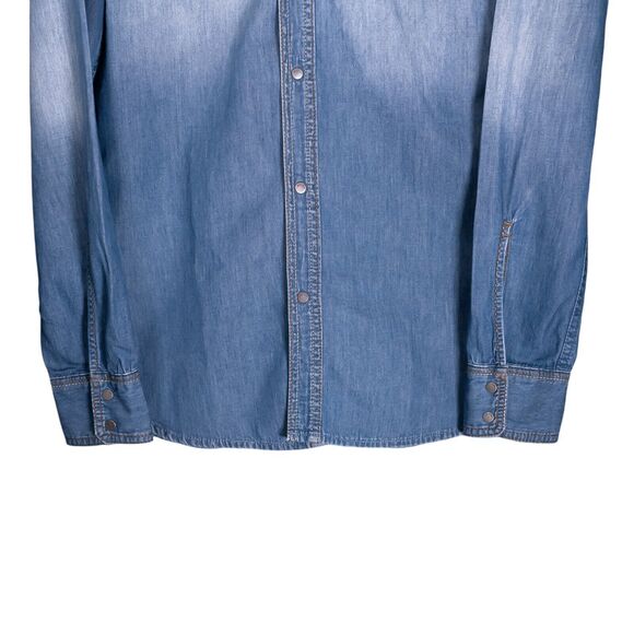 Diesel Men's Denim Shirt Button Up Blue Snap Button Pockets Jean Long Sleeve S - Picture 7 of 9